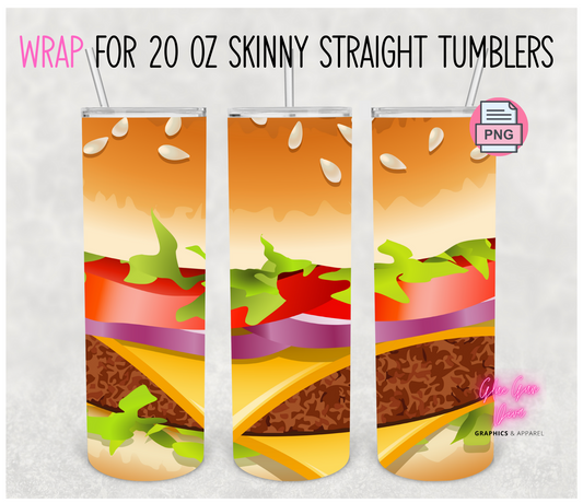 Cheeseburger-  Digital tumbler wrap for 20 oz skinny straight tumbler