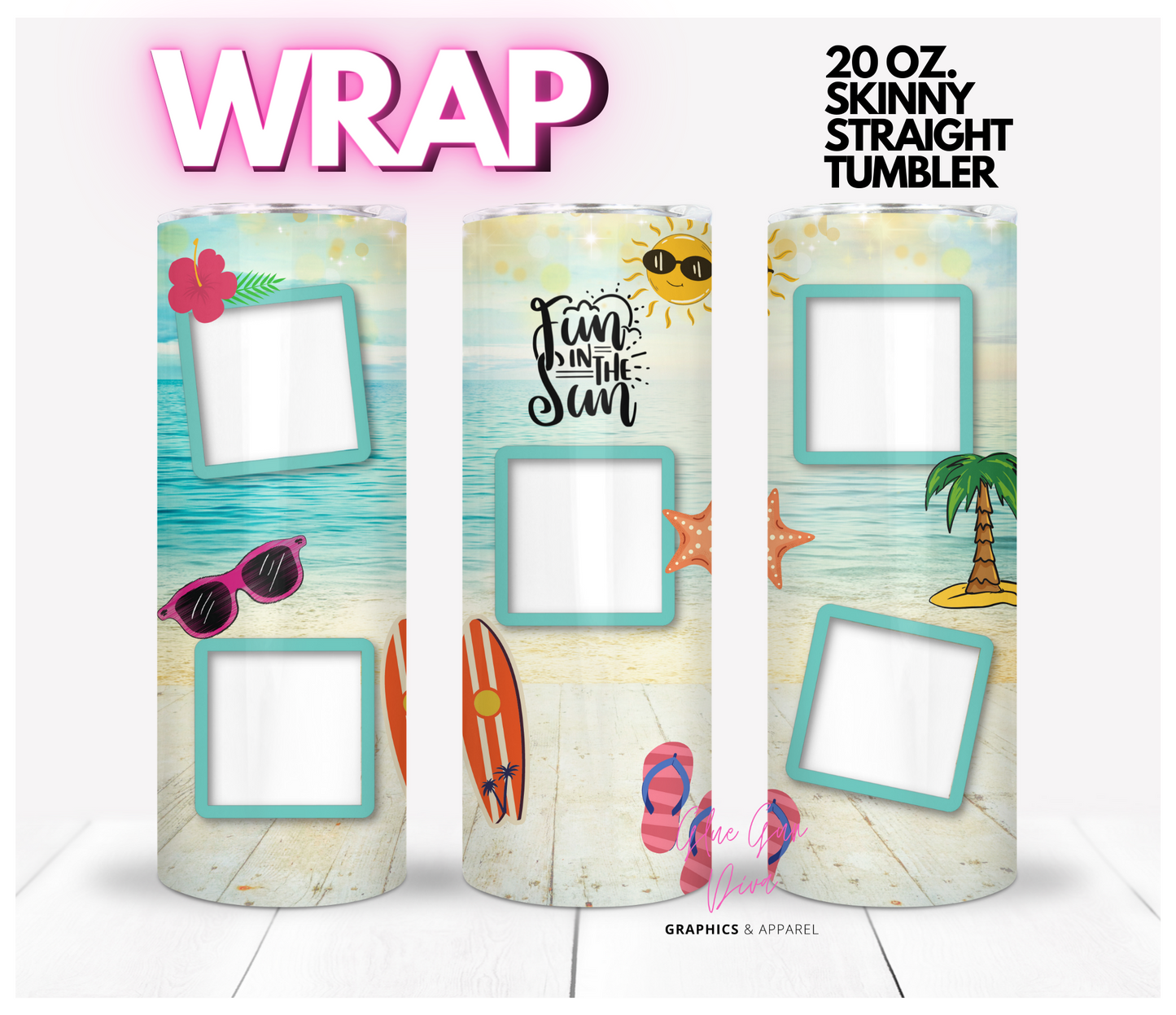 Photo Tumbler Fun in the Sun - Digital tumbler wrap for 20 oz skinny straight tumbler