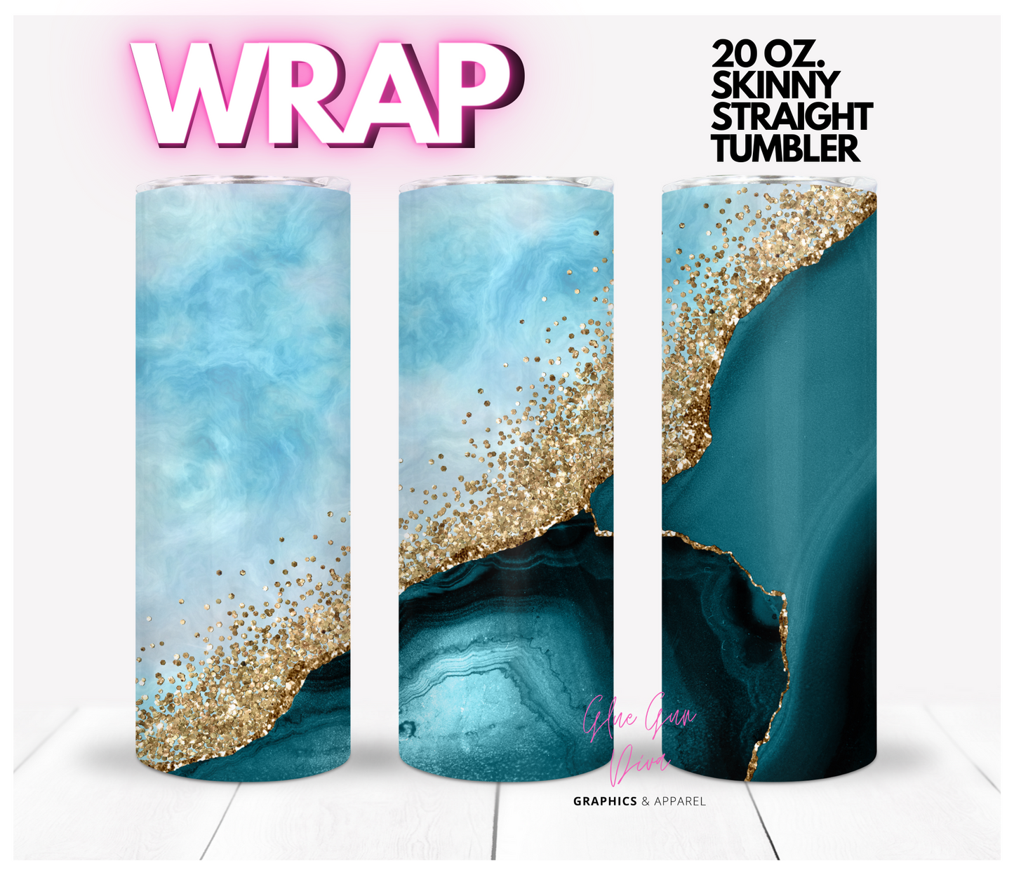 Teal Gold Glitter Background- Digital tumbler wrap for 20 oz skinny straight tumbler