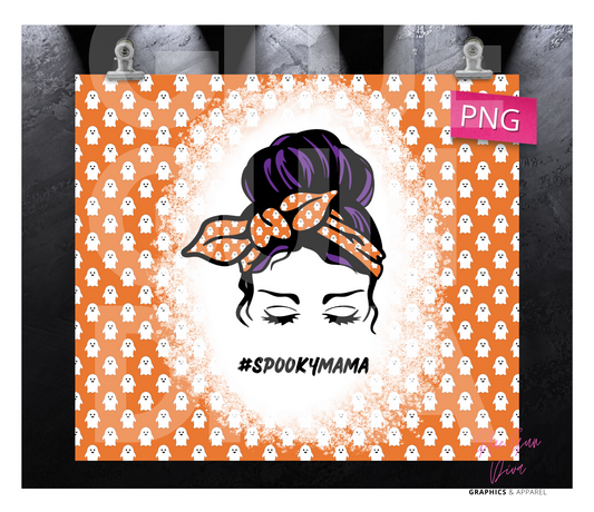 Halloween Mom Messy Bun Ghosts -Digital tumbler wrap for 20 oz skinny straight tumbler