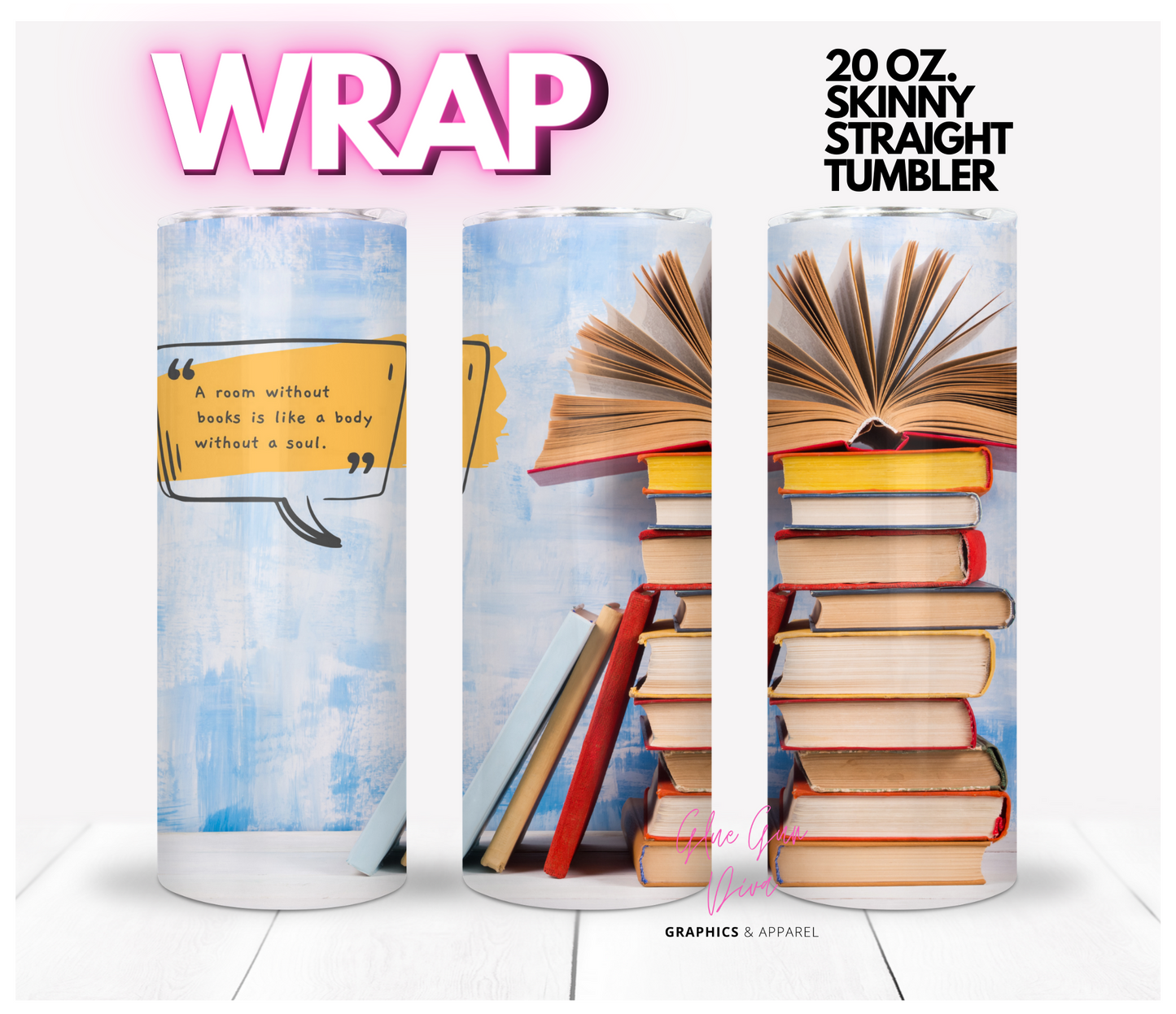 Books and Souls - Digital tumbler wrap for 20 oz skinny straight tumbler