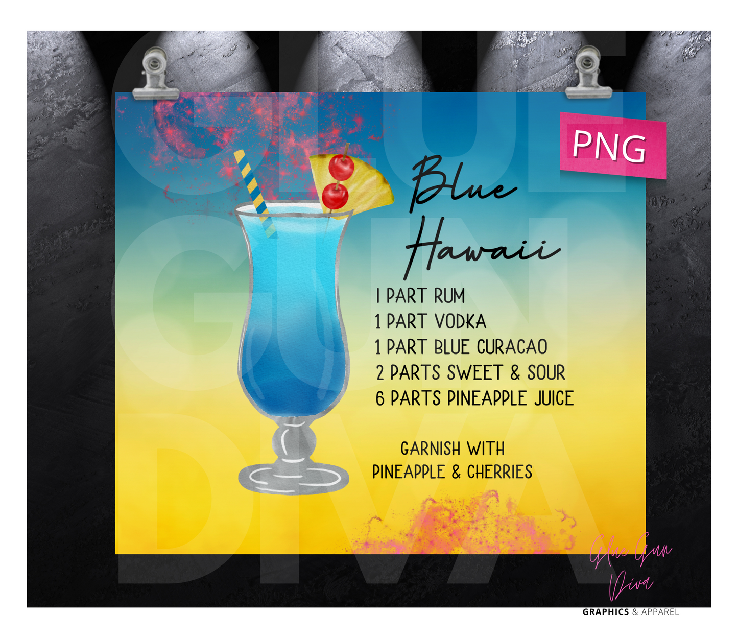 Blue Hawaii - Digital tumbler wrap for 20 oz skinny straight tumbler