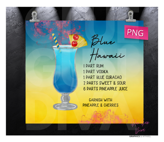 Blue Hawaii - Digital tumbler wrap for 20 oz skinny straight tumbler