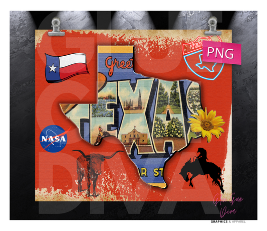 Texas State- Digital tumbler wrap for 20 oz skinny straight tumbler