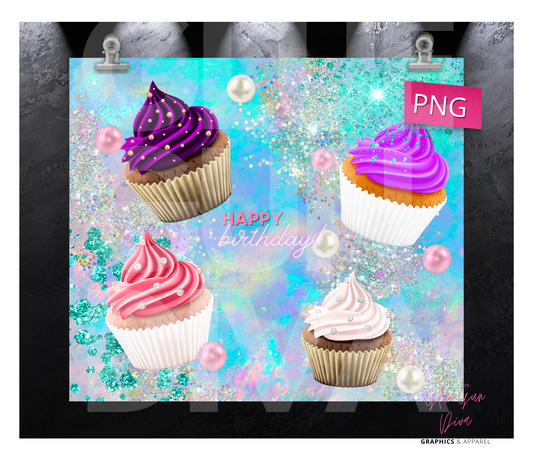 Birthday Cupcakes-  digital tumbler wrap for 20 oz skinny straight tumbler