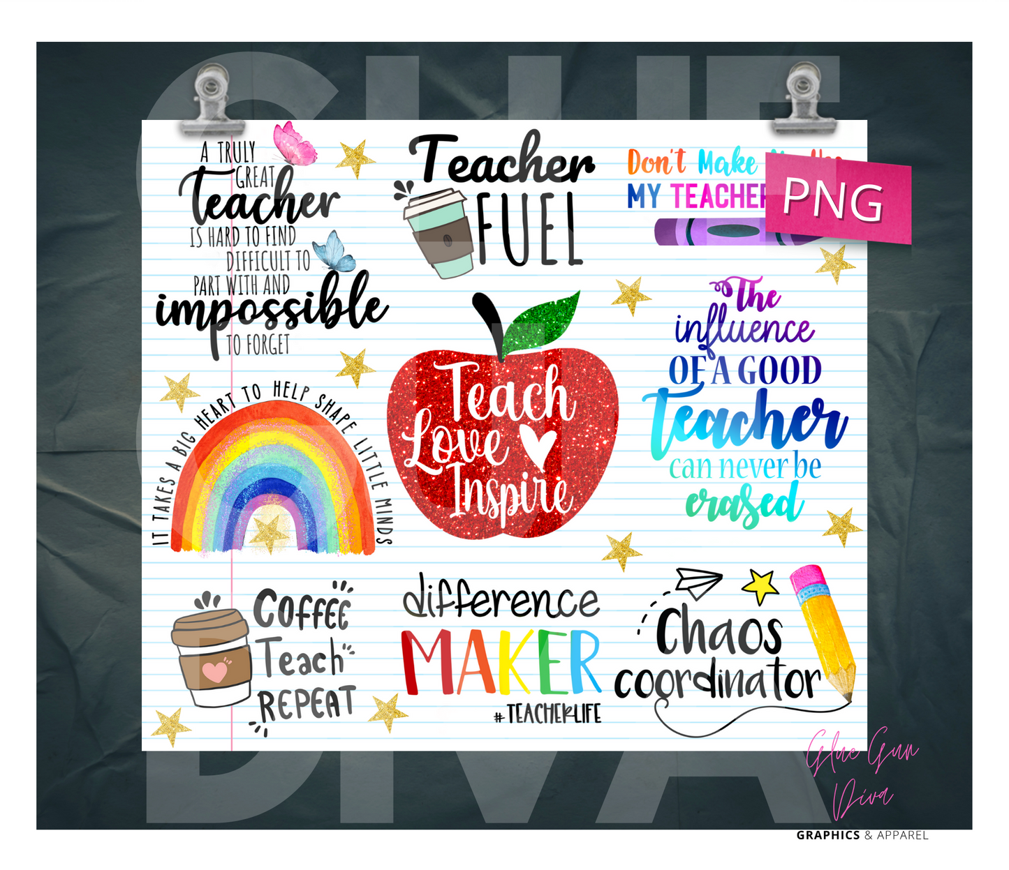 Teacher Appreciation - Digital tumbler wrap for 20 oz skinny straight tumbler