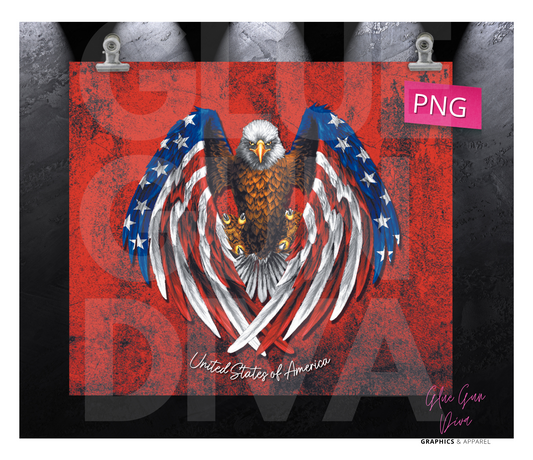 USA eagle-   Digital tumbler wrap for 20 oz skinny straight tumbler