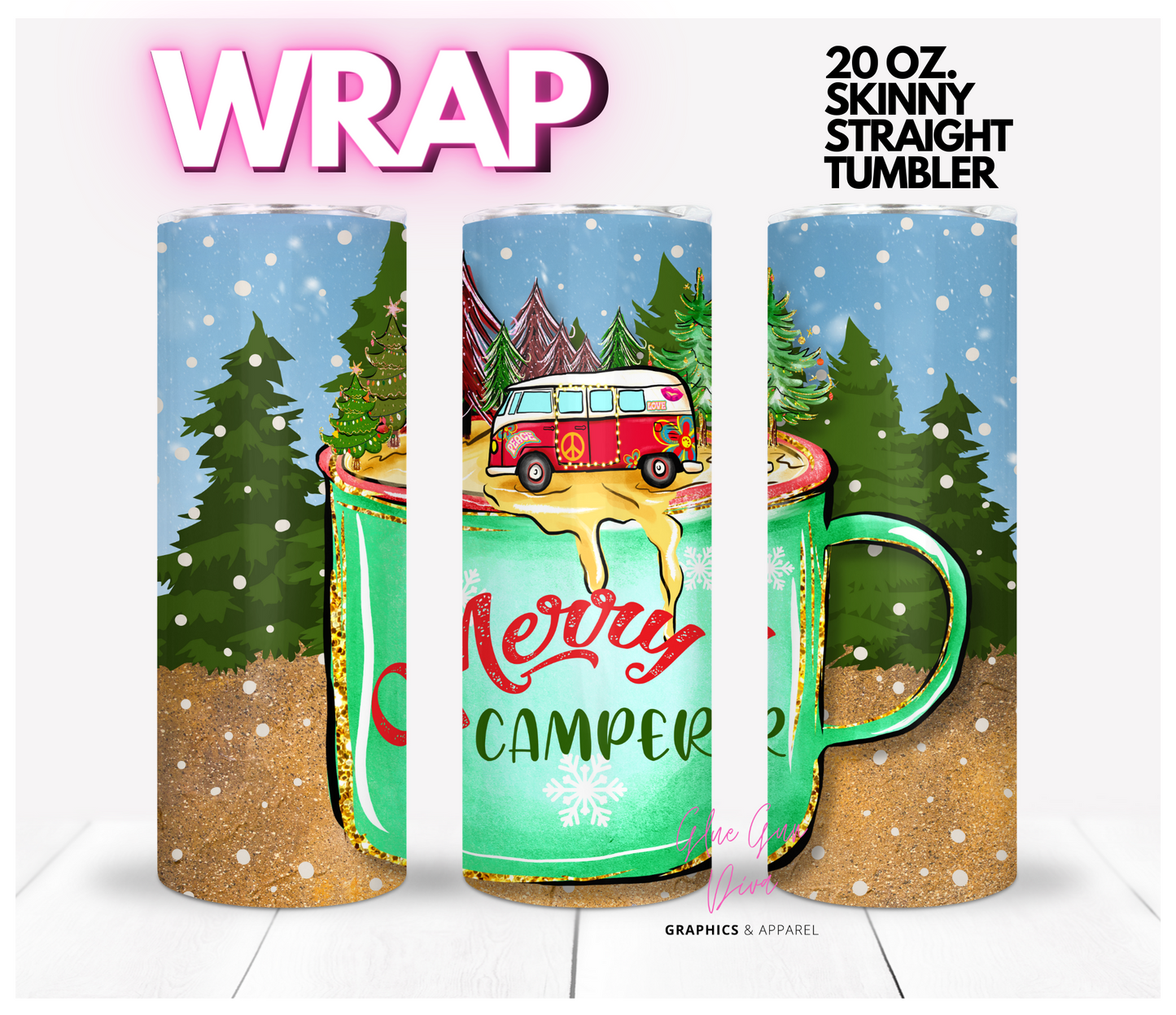 Merry Camper - Digital tumbler wrap for 20 oz skinny straight tumbler