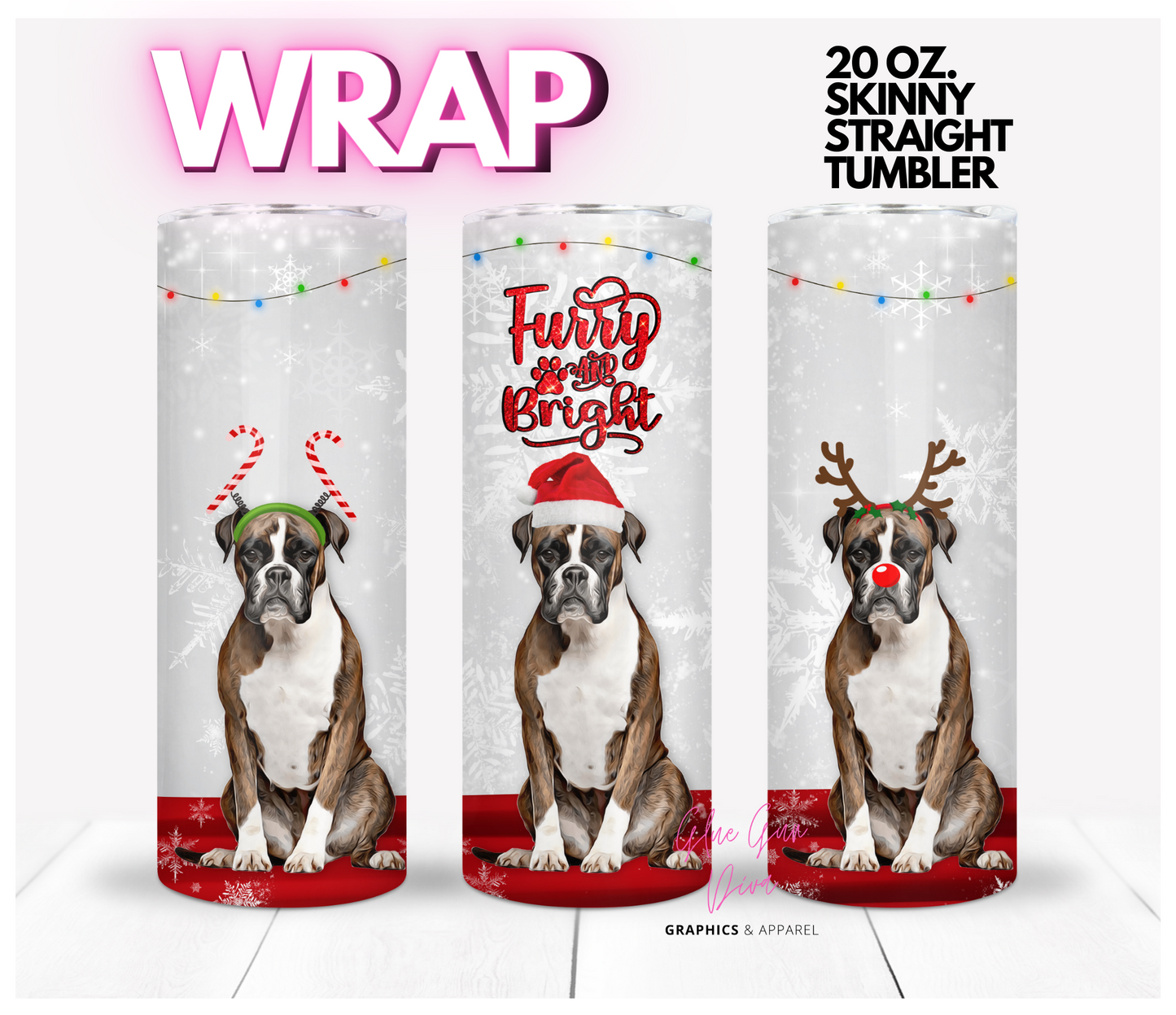 BOXER FURRY BRIGHT- Digital tumbler wrap for 20 oz skinny straight tumbler