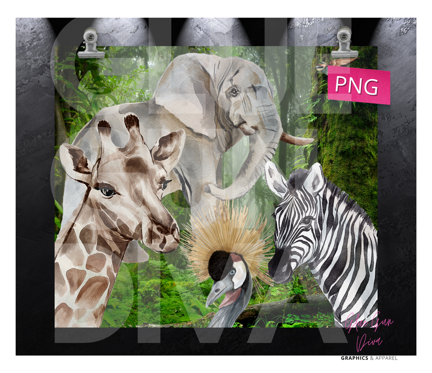 Jungle Animals Elephant- Digital tumbler wrap for 20 oz skinny straight tumbler