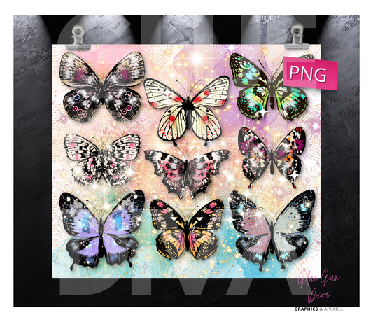 Sparkly Butterflies - Digital tumbler wrap for 20 oz skinny straight tumbler