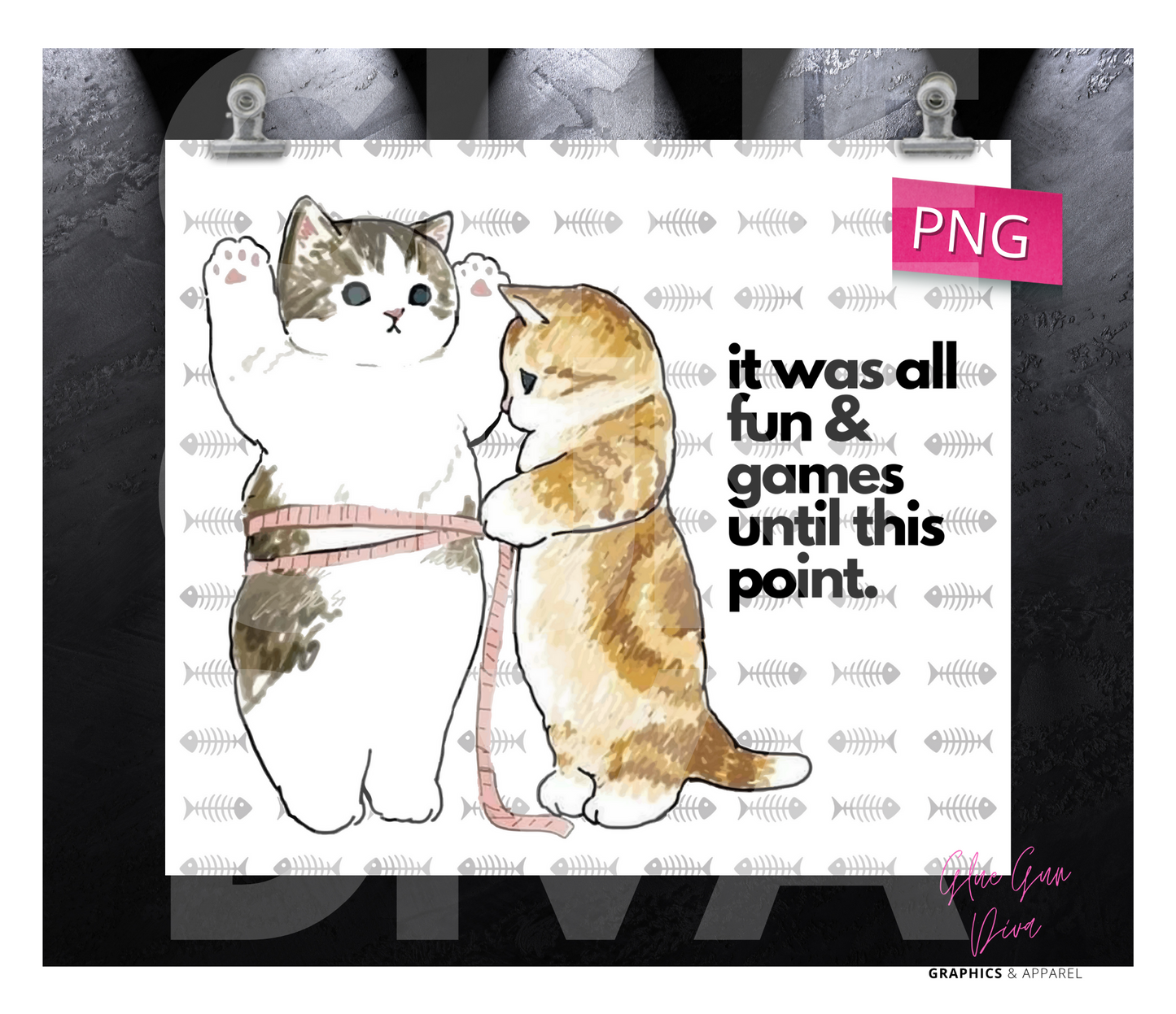 All fun and games -Funny Kittens - Digital tumbler wrap for 20 oz skinny straight tumbler