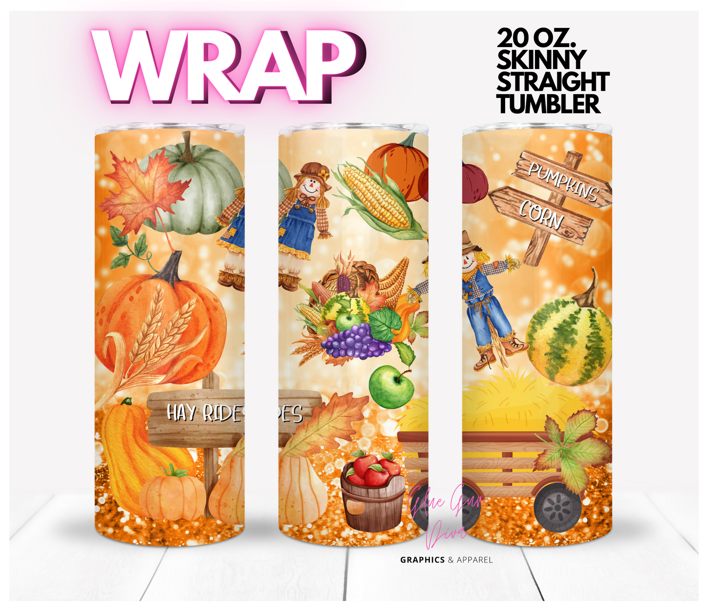 Fall Fun - Digital tumbler wrap for 20 oz skinny straight tumbler