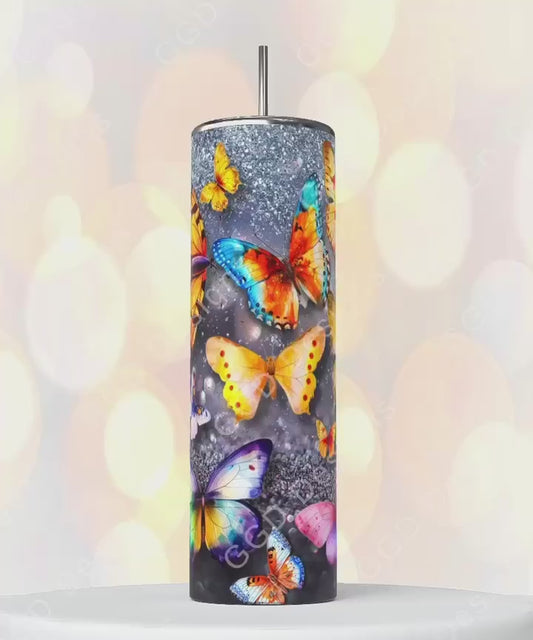 Colorful Butterflies-   Digital tumbler wrap for 20 oz skinny straight tumbler