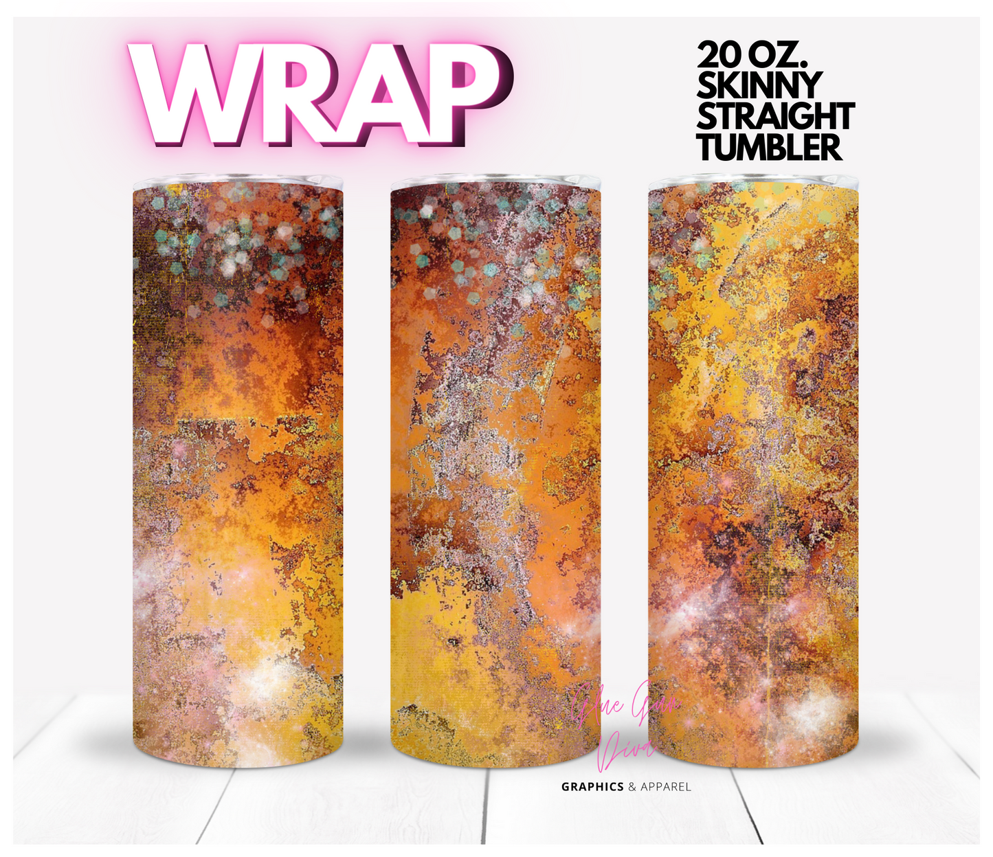 Rust and Glitter -Digital tumbler wrap for 20 oz skinny straight tumbler