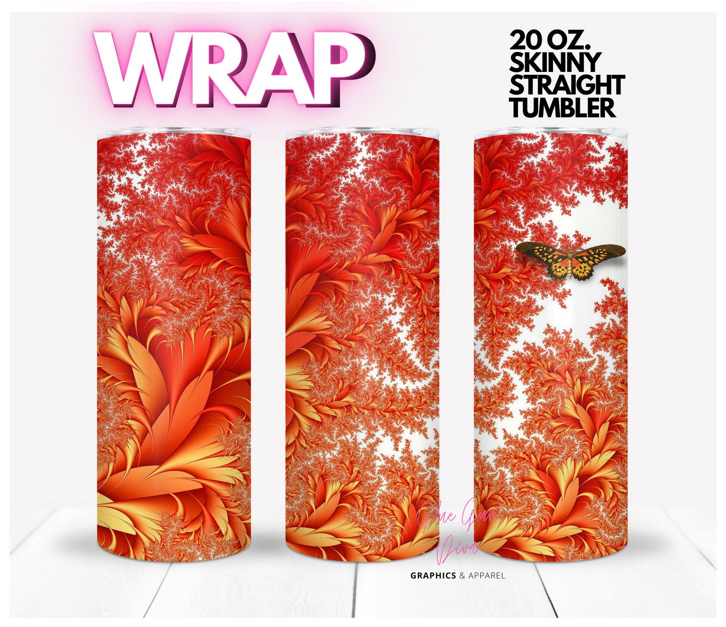 Red Foliage -  Digital tumbler wrap for 20 oz skinny straight tumbler