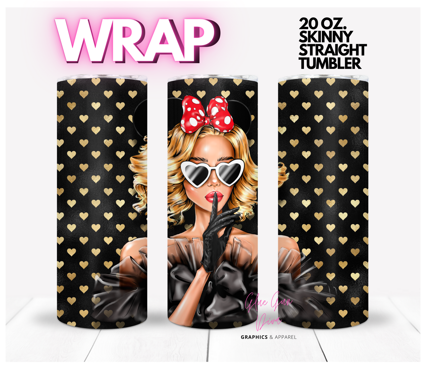 Woman with the Bow 2-  Digital tumbler wrap for 20 oz skinny straight tumbler