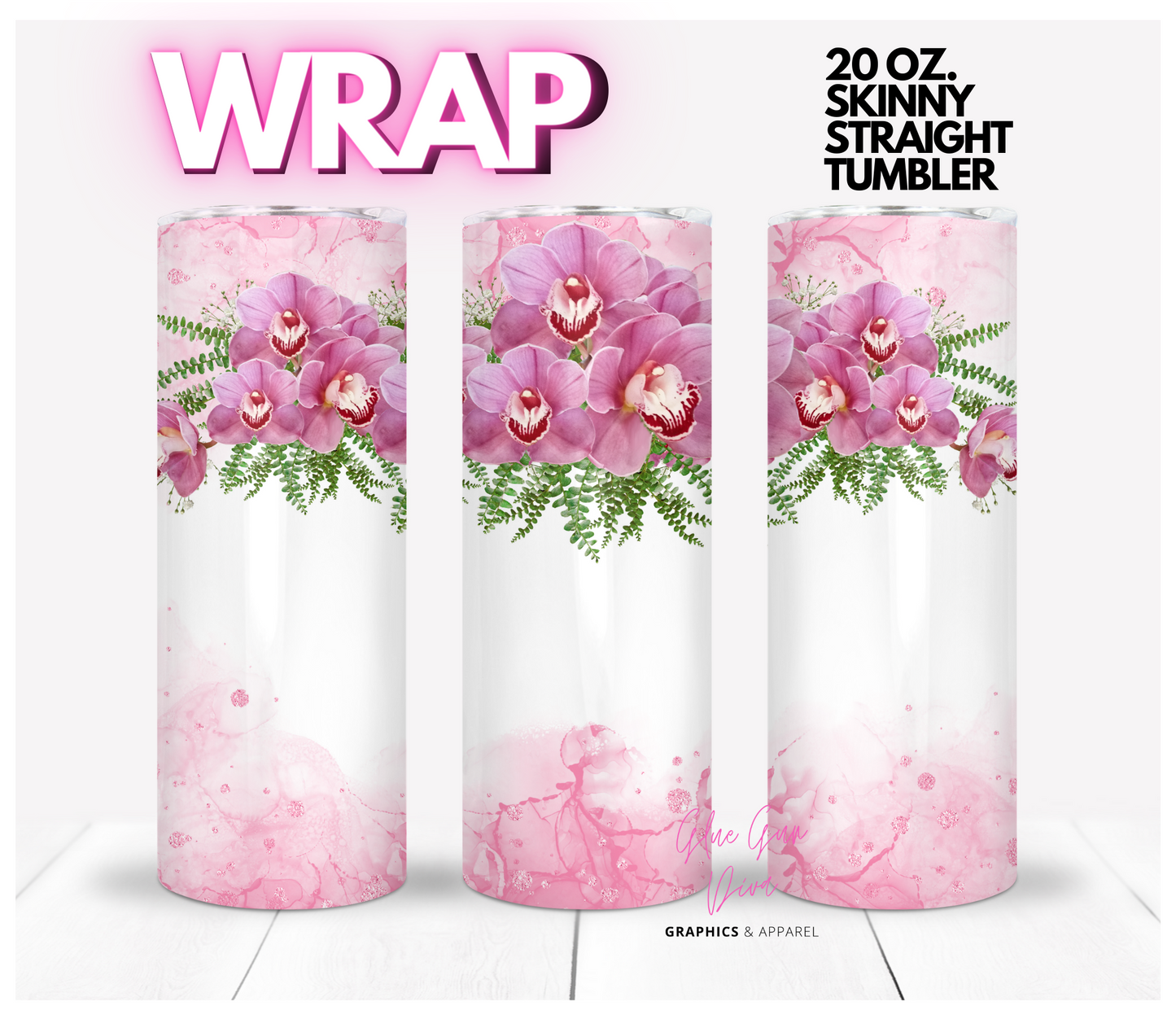 Pink Flower top- Digital tumbler wrap for 20 oz skinny straight tumbler