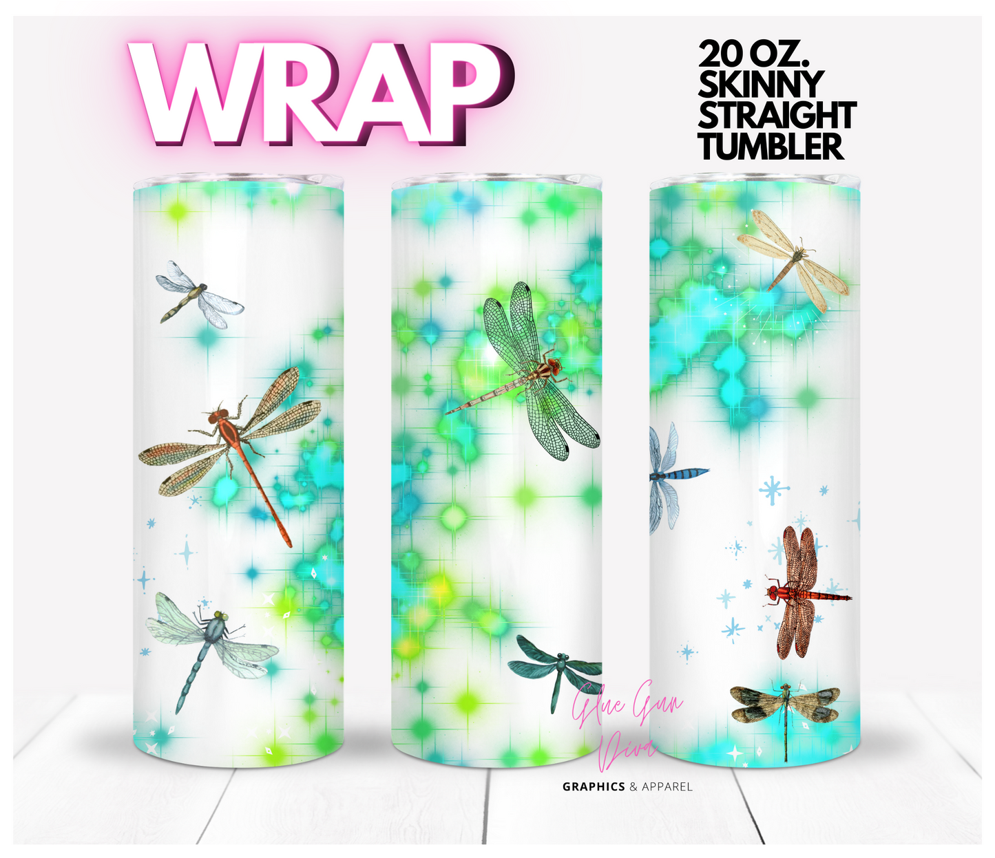 Dragonflies-Digital tumbler wrap for 20 oz skinny straight tumbler