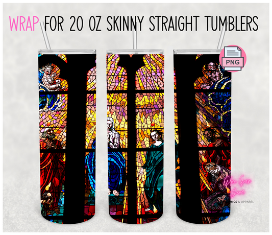 Church Stained Glass -Digital tumbler wrap for 20 oz skinny straight tumbler