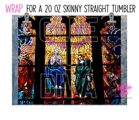 Church Stained Glass -Digital tumbler wrap for 20 oz skinny straight tumbler
