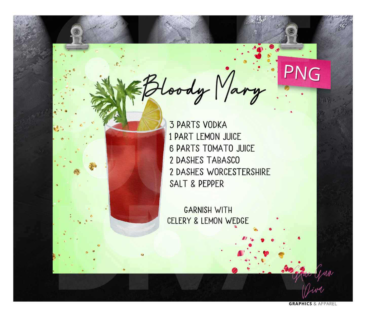 Bloody Mary- Digital tumbler wrap for 20 oz skinny straight tumbler