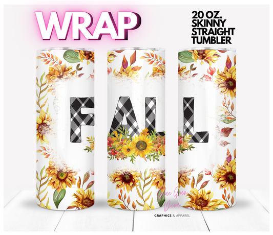 Fall Sunflowers Plaid - Digital tumbler wrap for 20 oz skinny straight tumbler