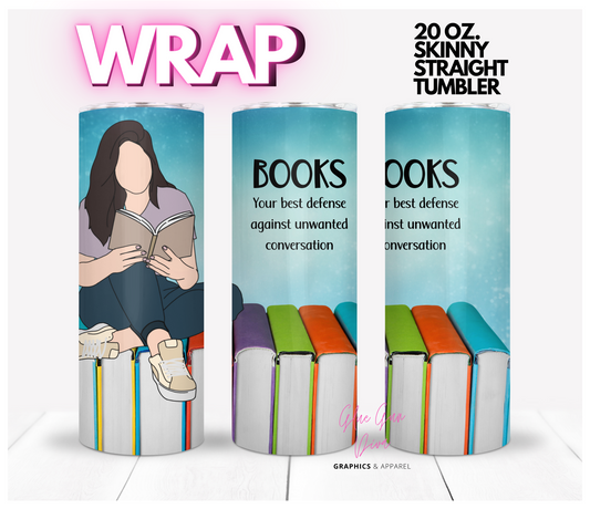 Books Conversation - Digital tumbler wrap for 20 oz skinny straight tumbler