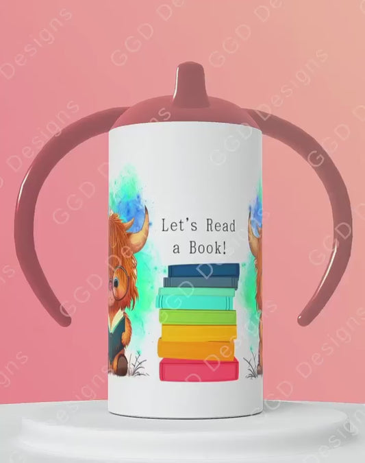 Highland Cow Reader Boy- Digital Sippy Cup Wrap for kid's cups 12 oz