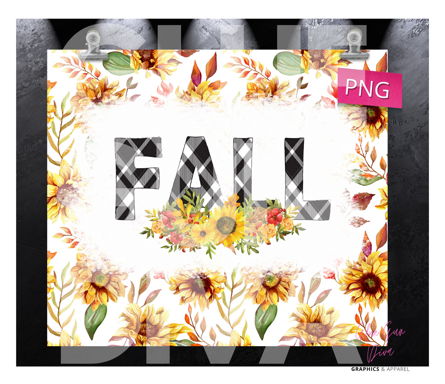 Fall Sunflowers Plaid - Digital tumbler wrap for 20 oz skinny straight tumbler