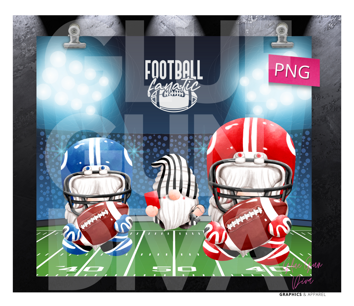 Football Fanatic Gnomes -  Digital tumbler wrap for 20 oz skinny straight tumbler