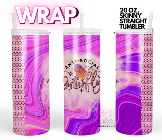 Anti Social Butterfly - Digital tumbler wrap for 20 oz skinny straight tumbler