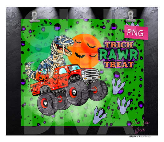 Trick Rawr Treat Dinosaur -  Digital tumbler wrap for 20 oz skinny straight tumbler