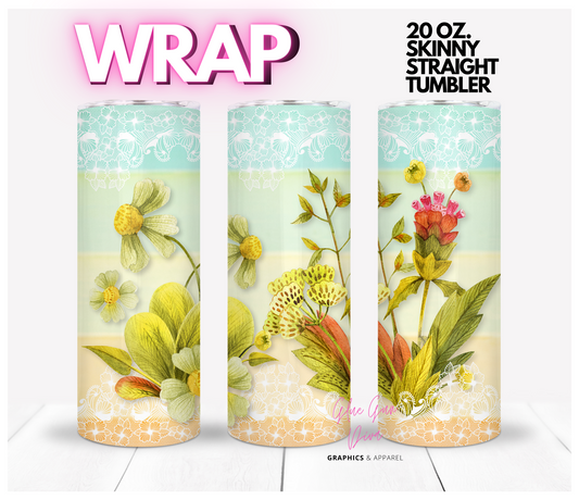 Flowers, Stripes and Lace -Digital tumbler wrap for 20 oz skinny straight tumbler