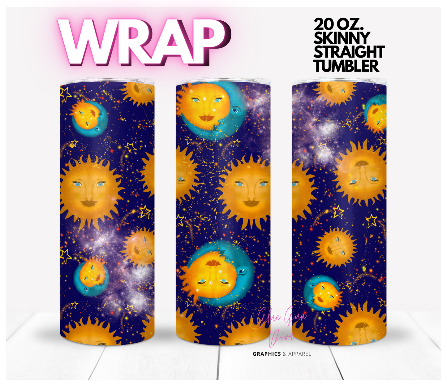 Sun and Moon- Digital tumbler wrap for 20 oz skinny straight tumbler