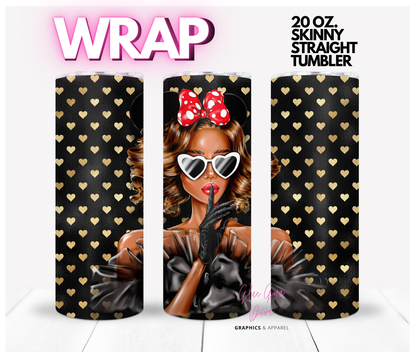 Woman with the Bow 3-  Digital tumbler wrap for 20 oz skinny straight tumbler