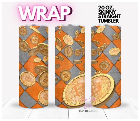 Bitcoin Orange- Digital tumbler wrap for 20 oz skinny straight tumbler