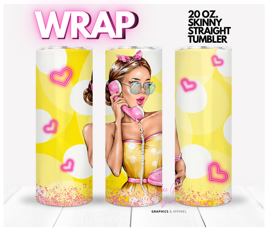 Phone Talk Brunette - Digital tumbler wrap for 20 oz skinny straight tumbler