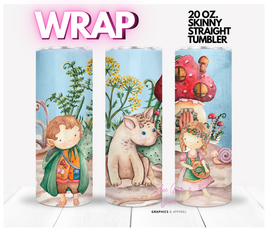 Dragon and The kids  - Digital tumbler wrap for 20 oz skinny straight tumbler