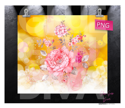 Pink Roses with Yellow Boheh background- Digital tumbler wrap for 20 oz skinny straight tumbler