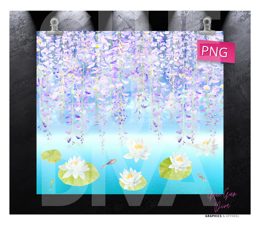 Water Lilies-   Digital tumbler wrap for 20 oz skinny straight tumbler