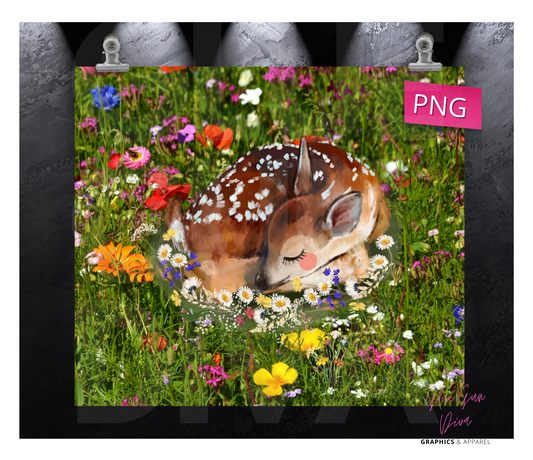 Fawn and Flowers - Digital tumbler wrap for 20 oz skinny straight tumbler