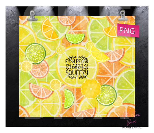 Easy Peasy Lemon - digital tumbler wrap for 20 oz skinny straight tumbler