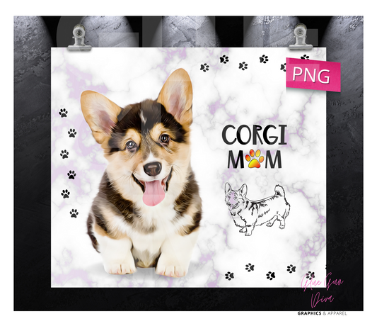 Tri Color Corgi Mom-  Digital tumbler wrap for 20 oz skinny straight tumbler