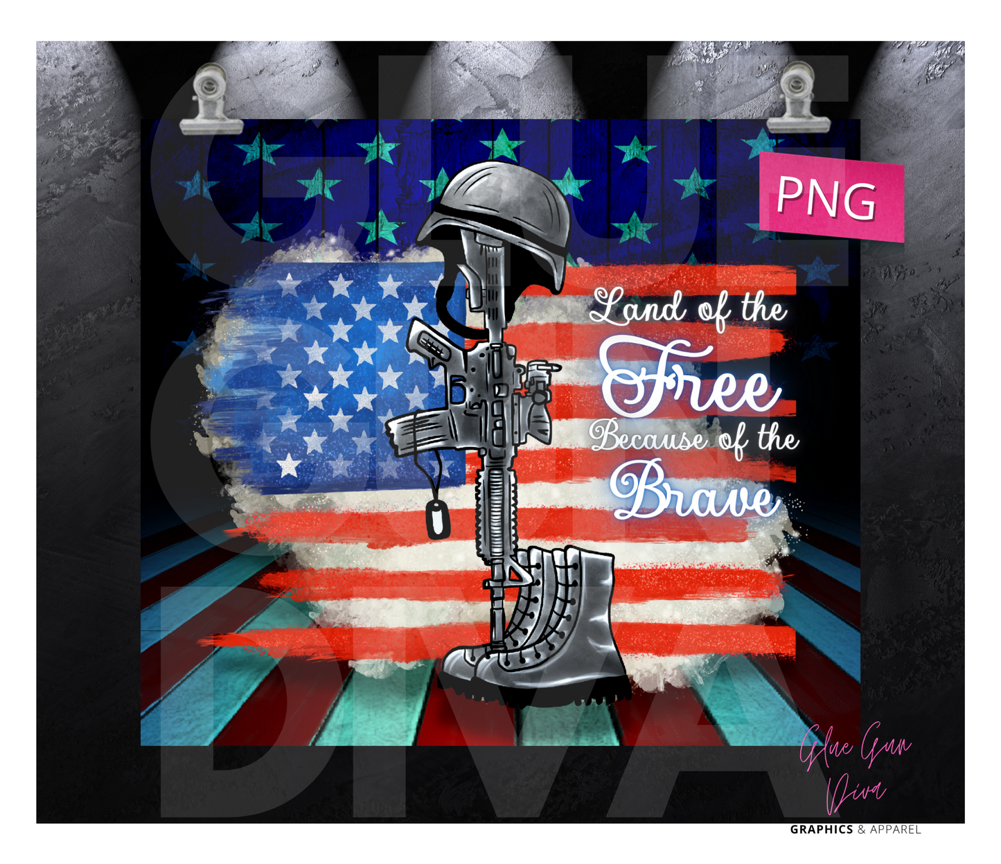 Land of the Free because of the Brave - Digital tumbler wrap for 20 oz skinny straight tumbler