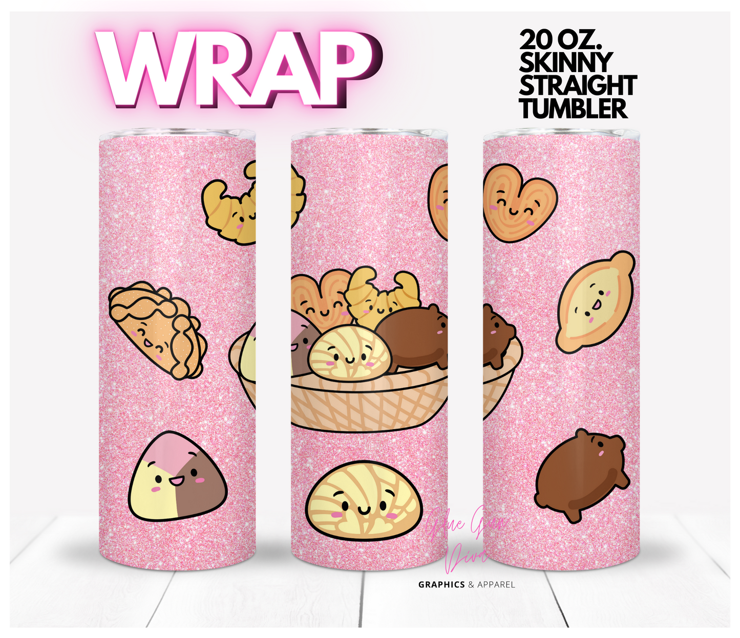 Pan Dulce Sweet bread - Digital tumbler wrap for 20 oz skinny straight tumbler