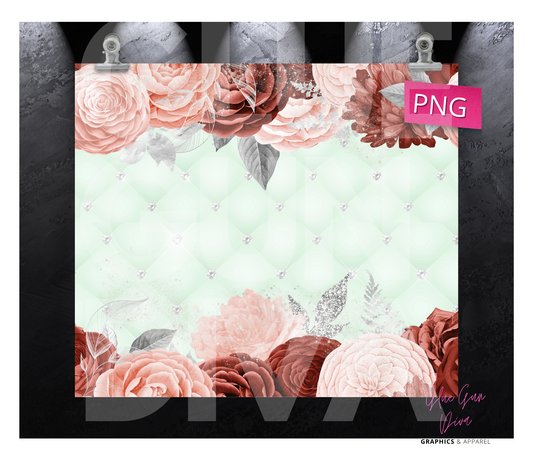 Mint Tufted Flowers  -Digital tumbler wrap for 20 oz skinny straight tumbler