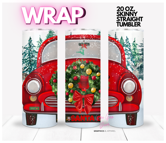 Santa's car- Digital tumbler wrap for 20 oz skinny straight tumbler