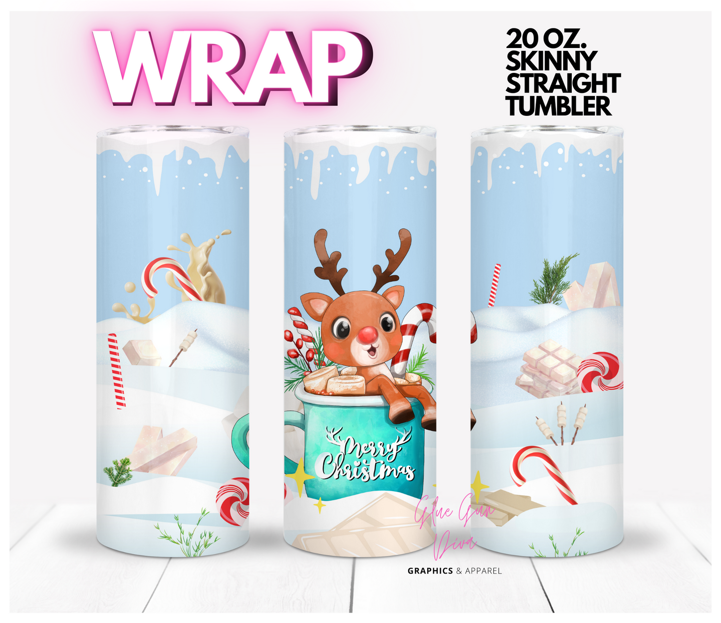 Rudolph Cocoa Mug - Digital tumbler wrap for 20 oz skinny straight tumbler