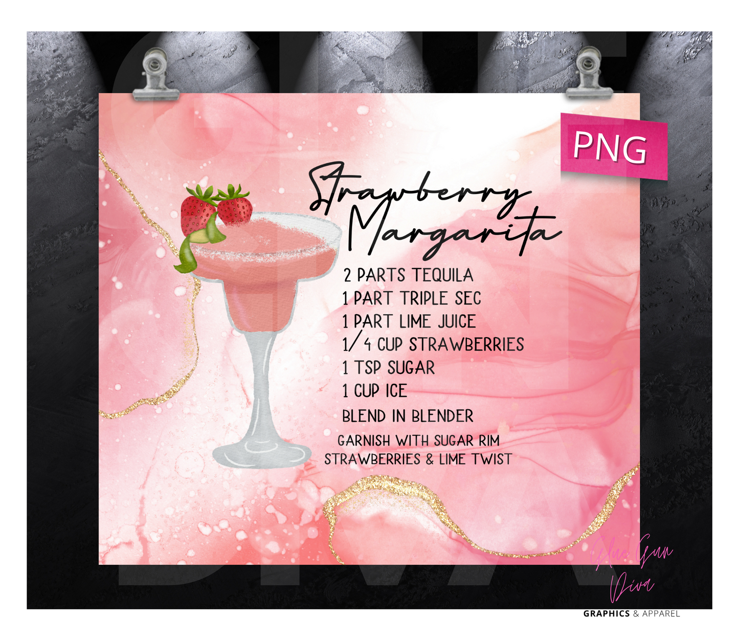 Strawberry Margarita- Digital tumbler wrap for 20 oz skinny straight tumbler